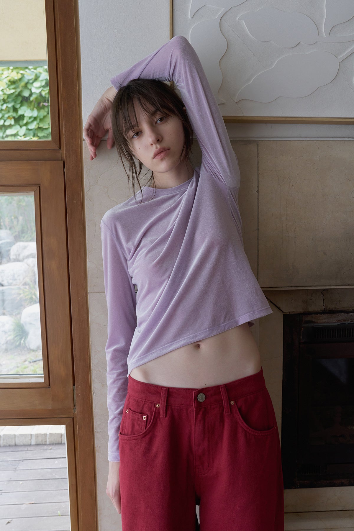Overdueflair Cotton Wide Denim Pants Red Dahlia
