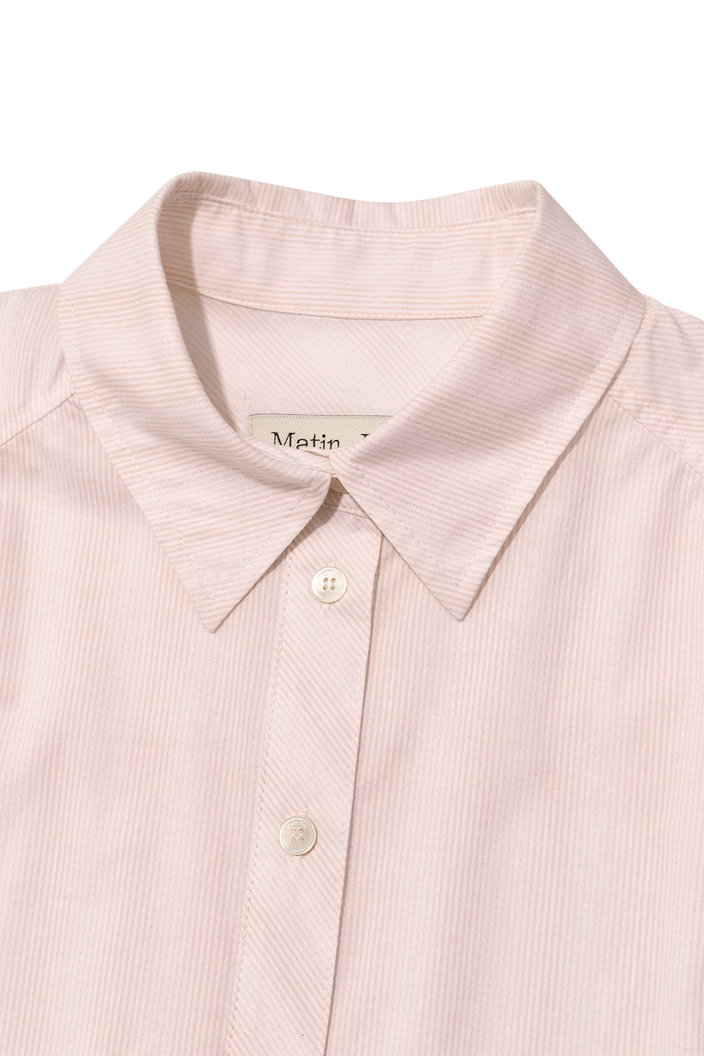 [matinkim] CUFFS BUTTON POINT STRIPE SHIRT IN LIGHT PINK