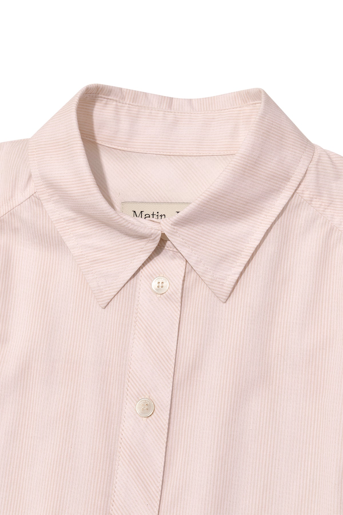 [matinkim] CUFFS BUTTON POINT STRIPE SHIRT IN LIGHT PINK