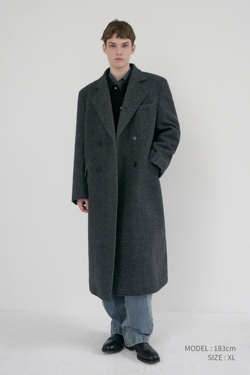 Dunst Unisex Loose Double-Breasted Coat Charcoal Melange