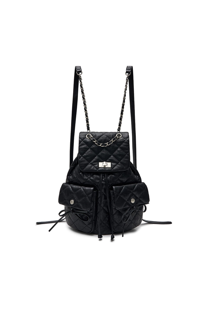 Matinkim Double Pocket Quilting Backpack IN Black
