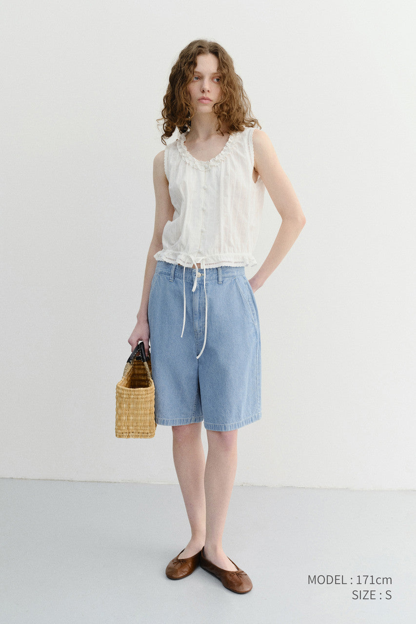 Dunst Unisex Linen Denim Shorts Light Blue