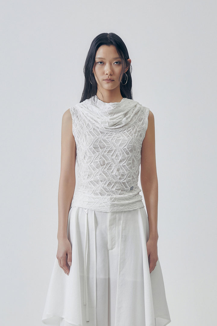Treemingbird Jacquard Sleeveless Hooded Top White