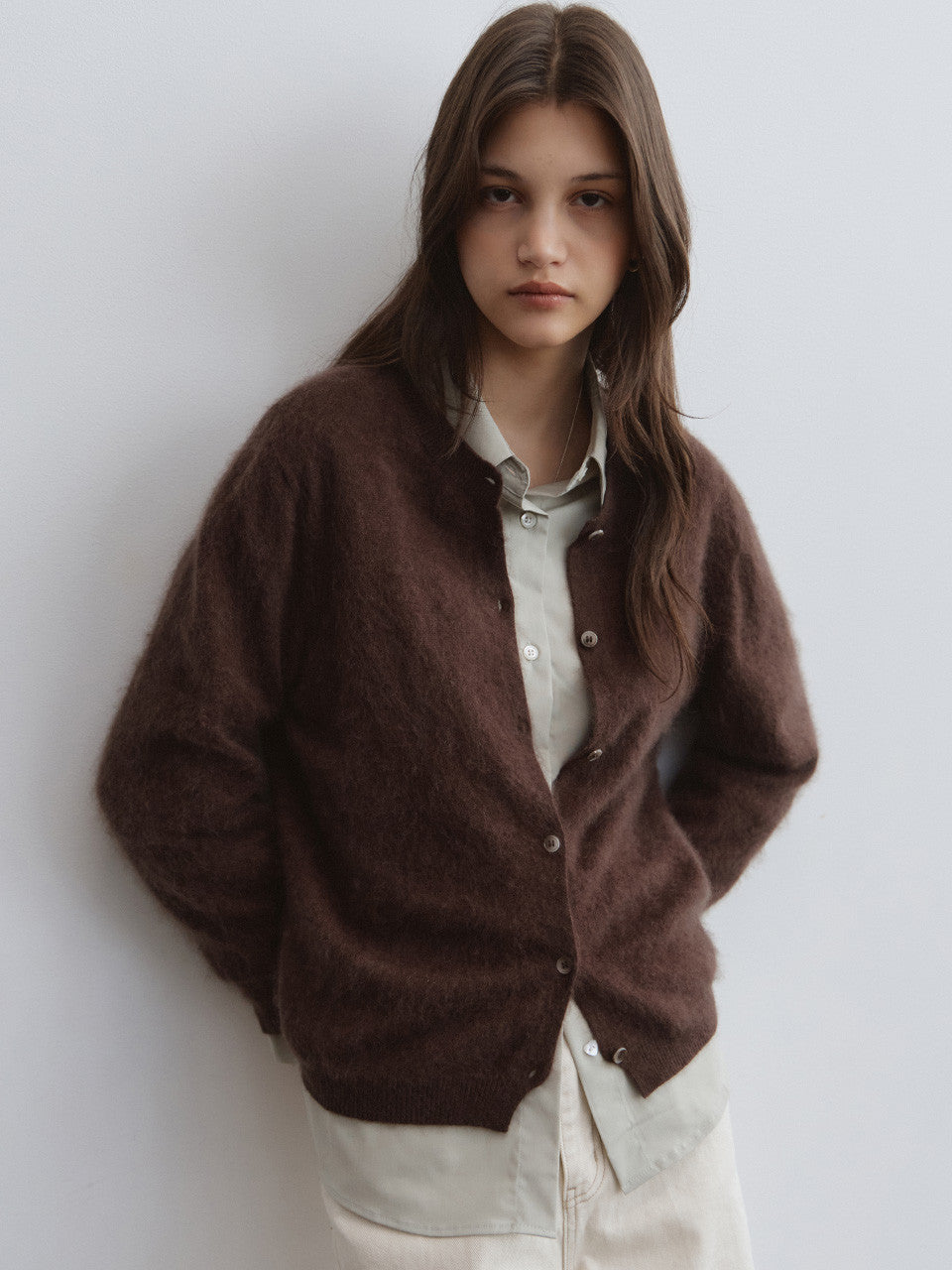 Tillidie Silk cashmere wool cardigan Brown