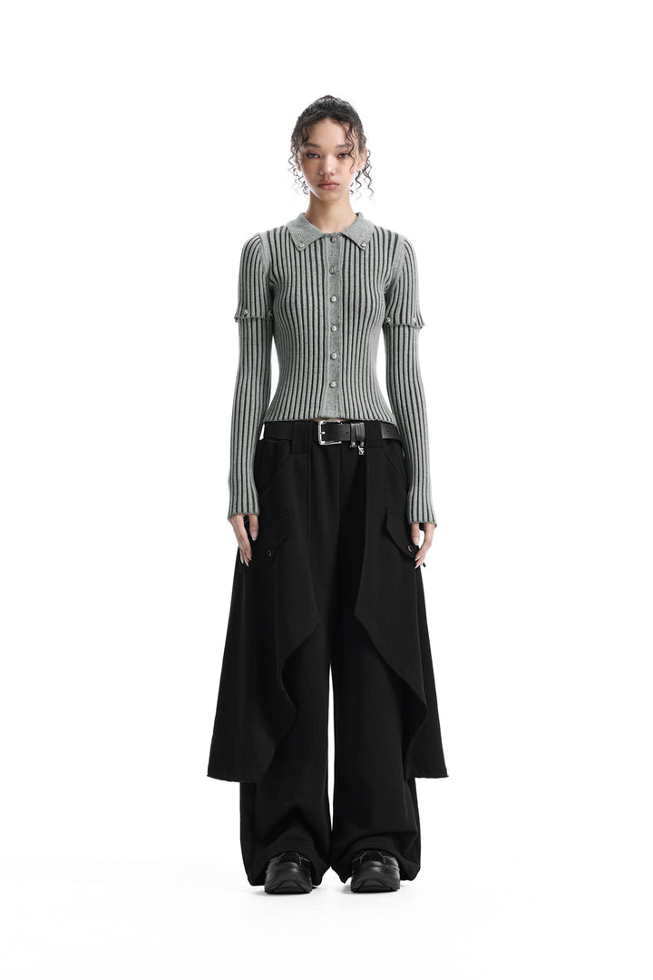 Treemingbird 2-way Sleeve Ribbed Cardigan Gray