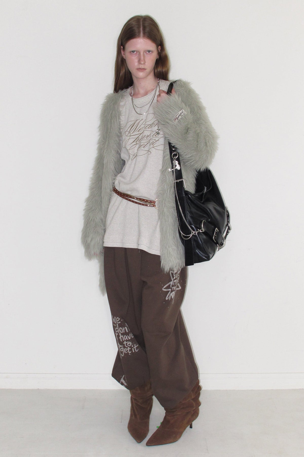 Instantfunk Oversized Feather Yarn Long Cardigan - Grey