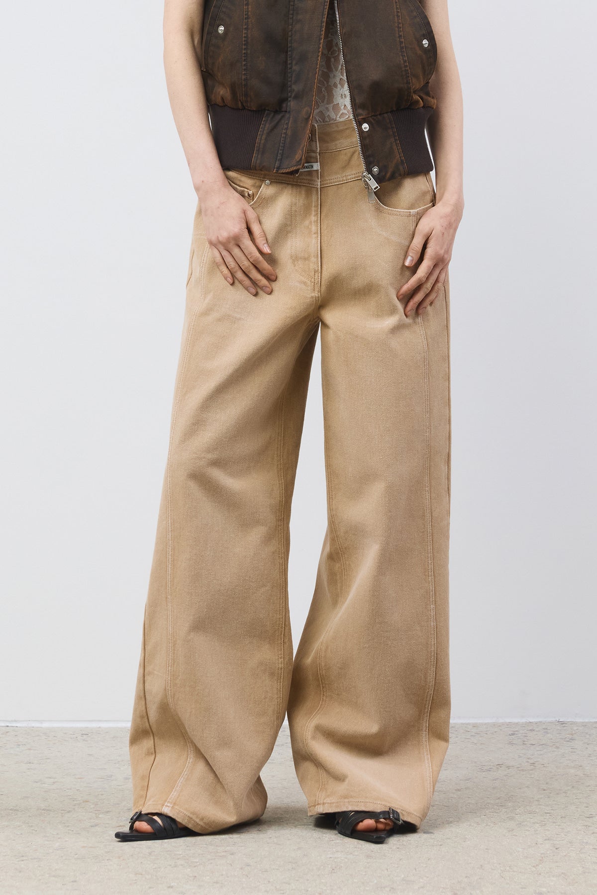 Matinkim Wide Color Denim Pants IN Beige