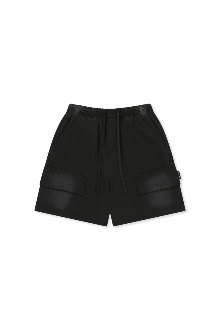 Matinkim Vintage Washed Terry Cargo Shorts IN Black