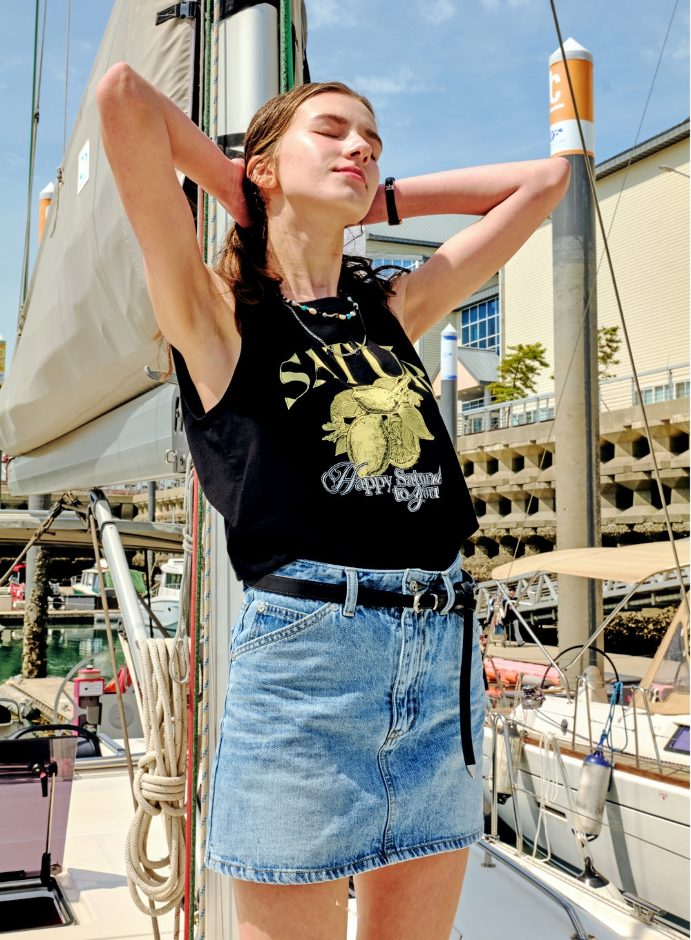 [satur] (W) Lowrise Denim Mini Skirt - Light Blue