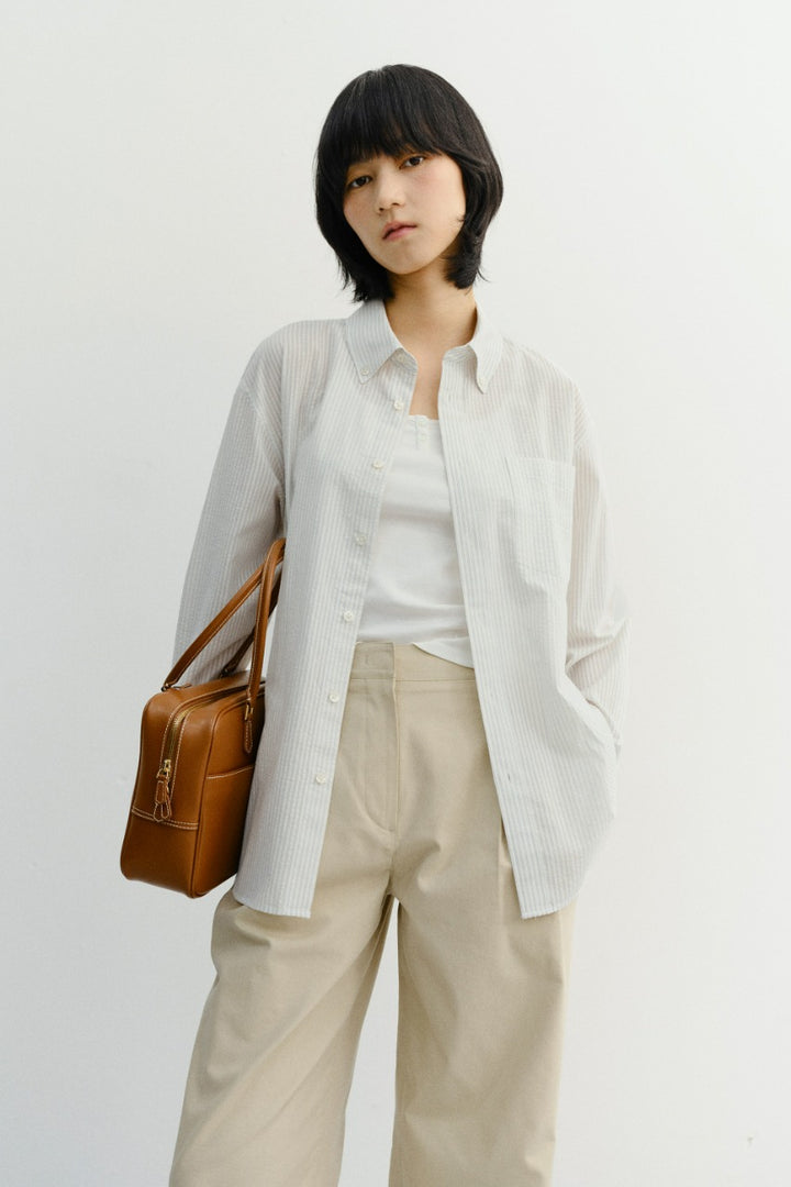 Dunst Unisex Classic Striped BD Overshirt Cream