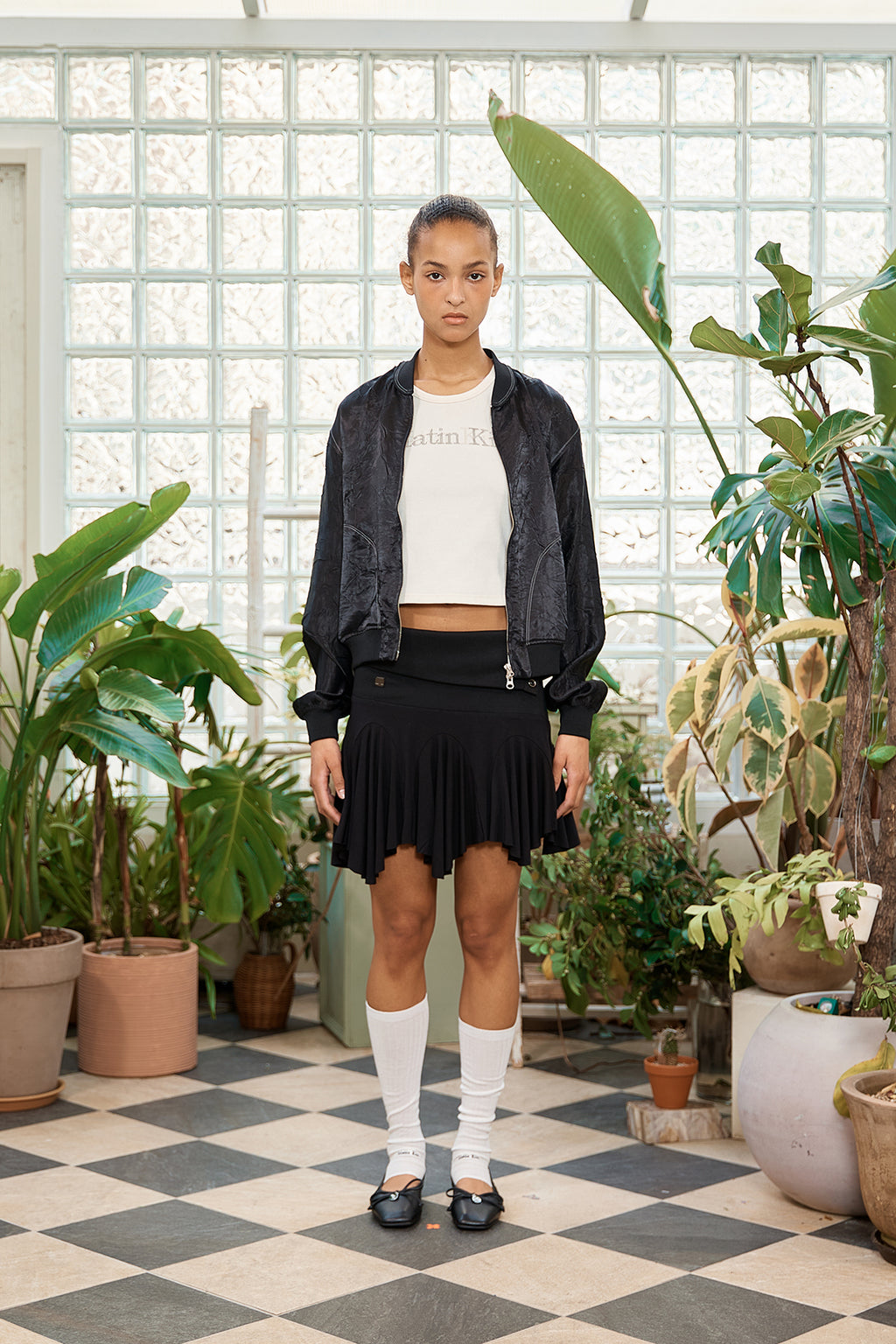 [matinkim] BACK LOGO CRINKLE BLOUSON FOR WOMEN IN BLACK