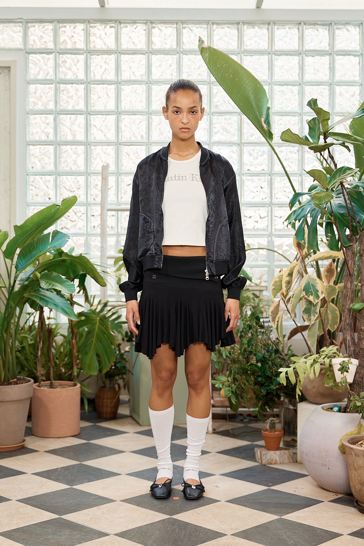 [matinkim] BACK LOGO CRINKLE BLOUSON FOR WOMEN IN BLACK