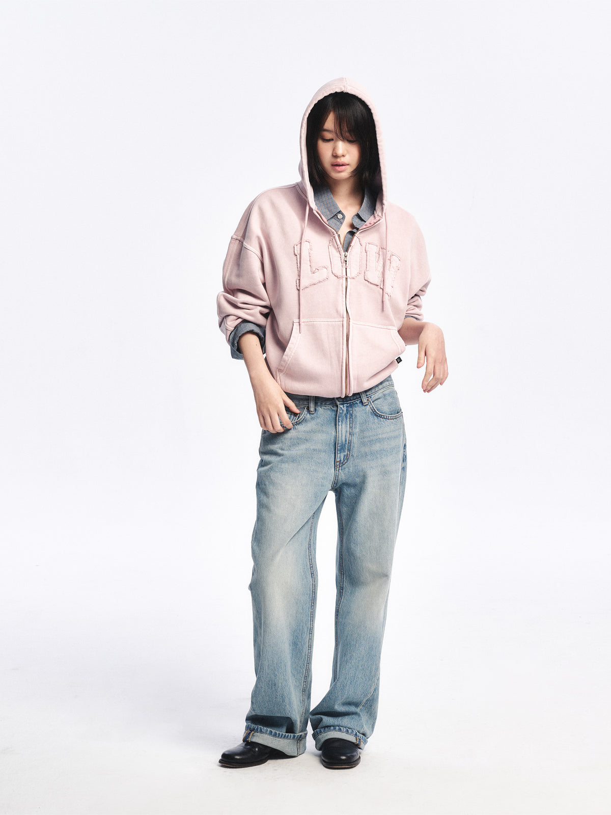 Low Classic Low Washed Zip-Up Hoodie Soft Pink