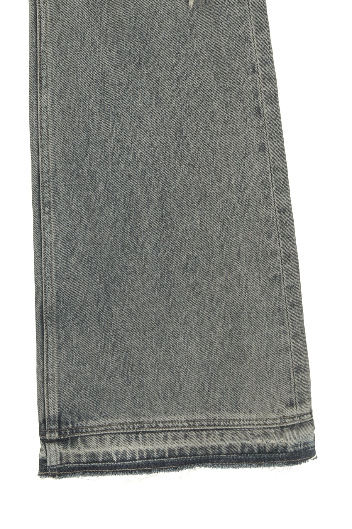 [matinkim] SEMI BOOTS CUT DAMAGE DENIM PANTS IN LIGHT BLUE