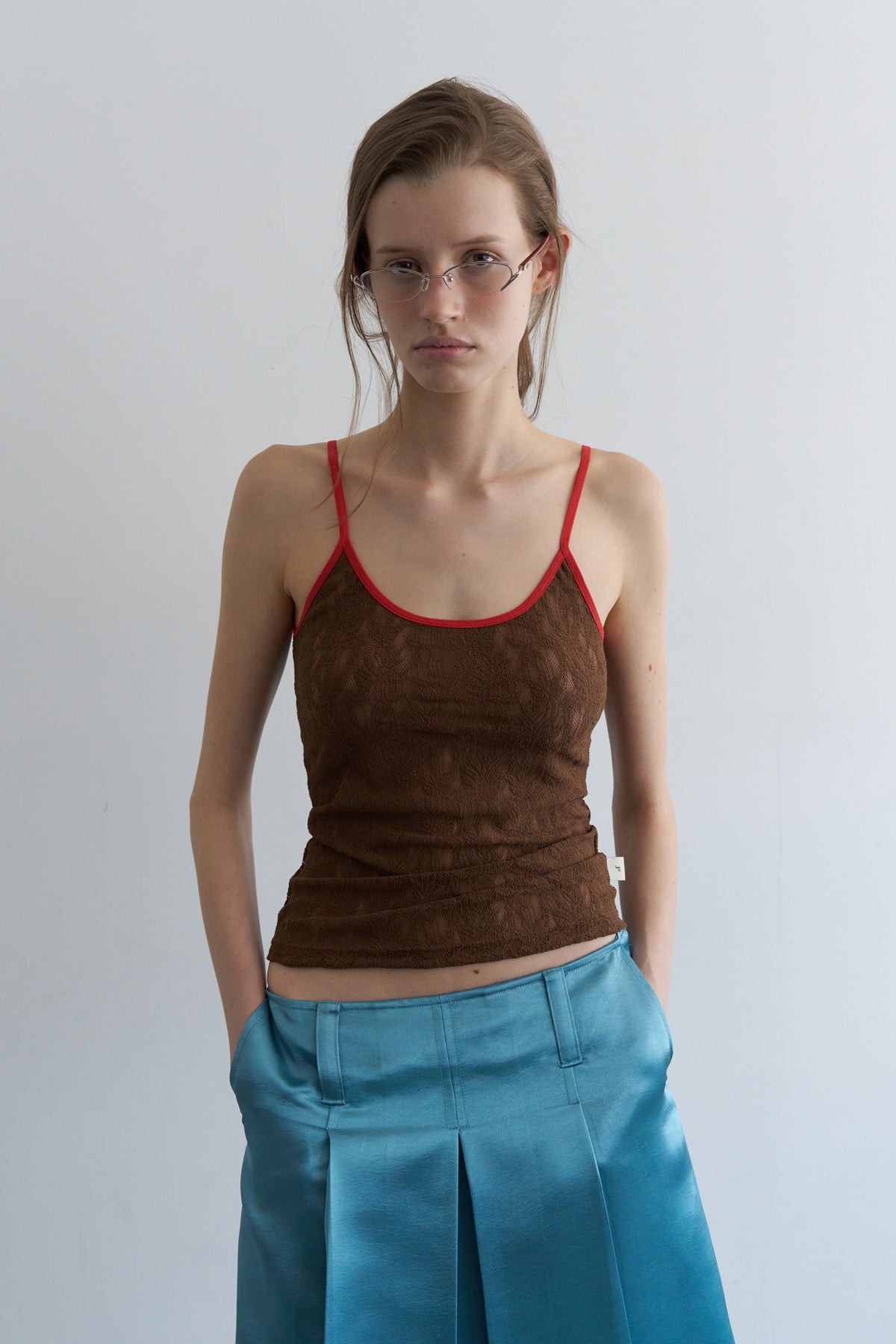 Overdueflair Texture Combi Sleeveless Brown Lace