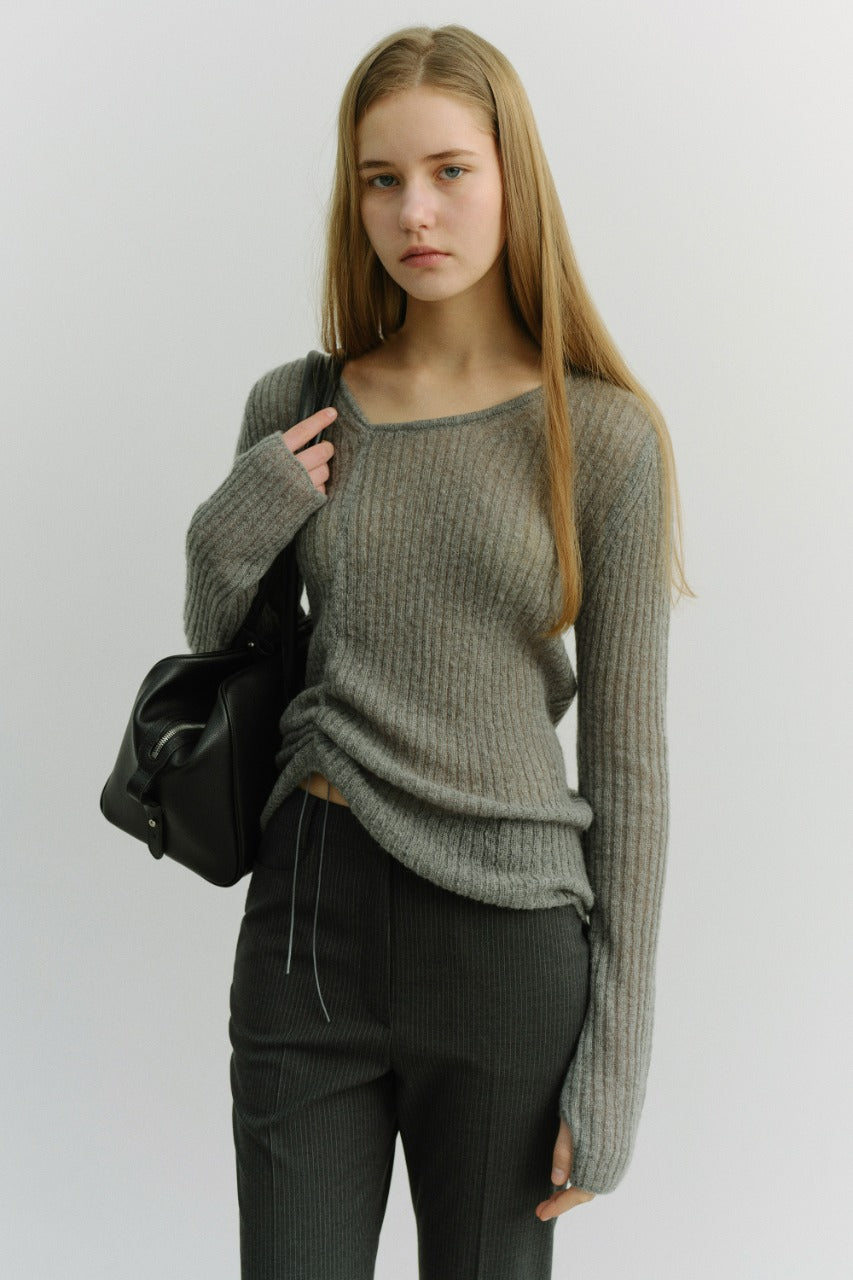 Dunst 2-Way Shirring Knit Top Melange Grey