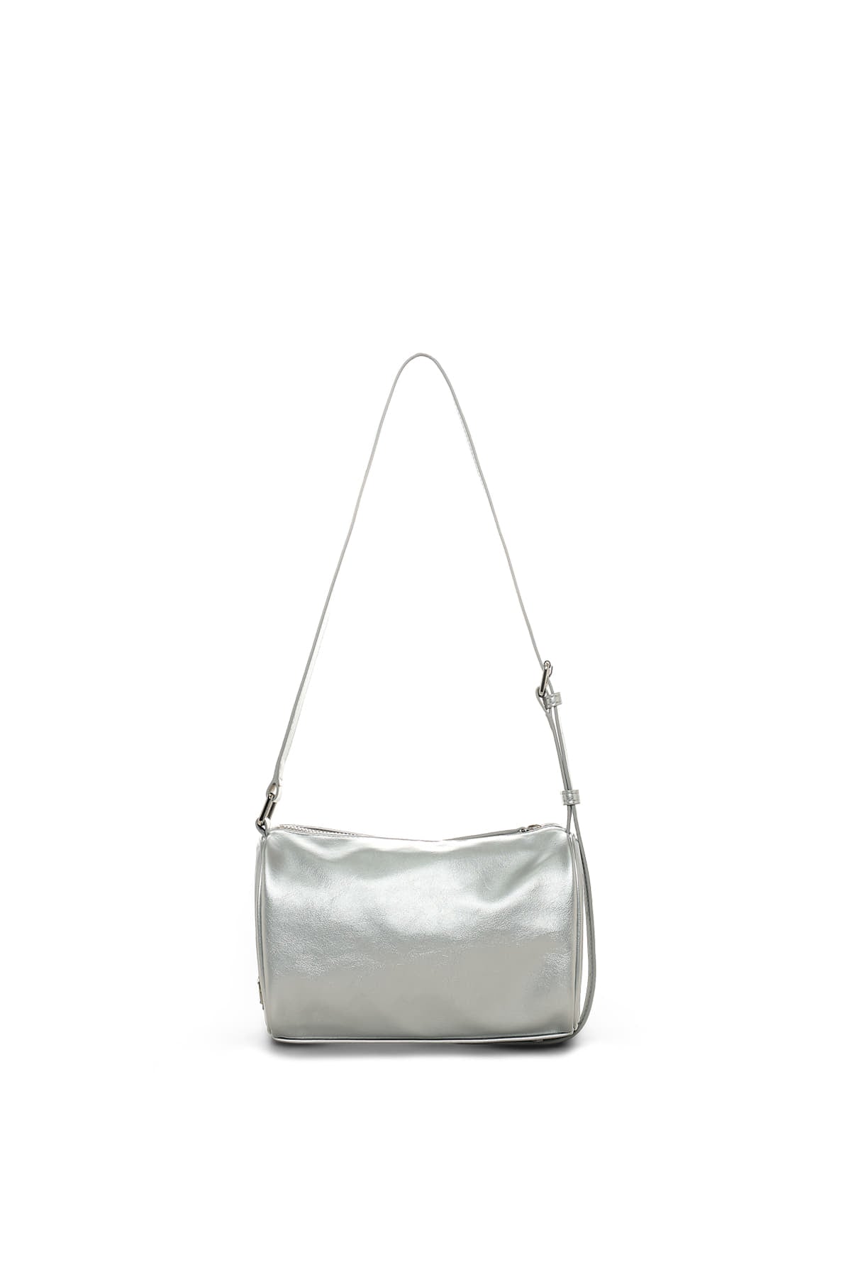 Matin Kim Front Shirring Ribbon Mini Bag in Silver, showcasing authentic Korean designer fashion.