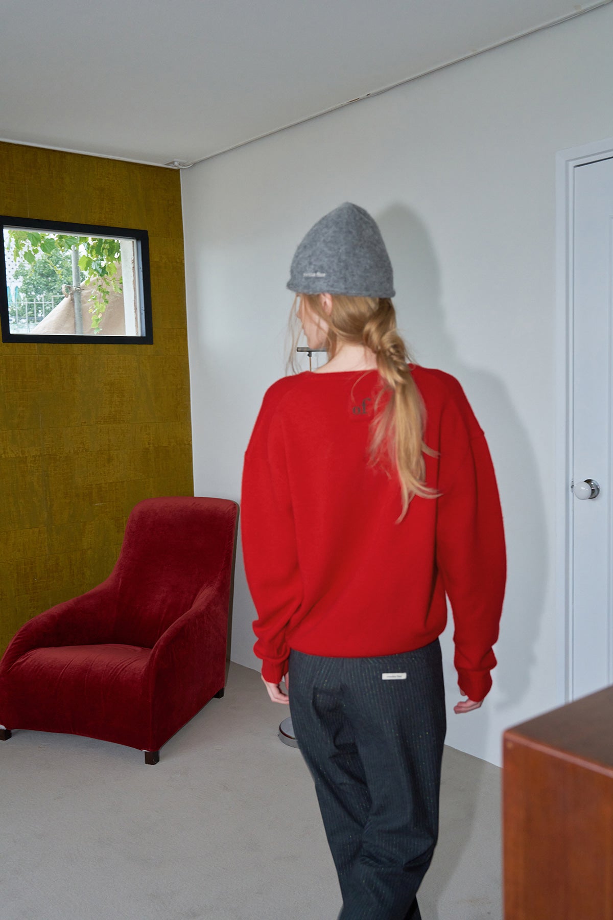Overdueflair Relaxed Fit V-Neck Knit Cherry Red