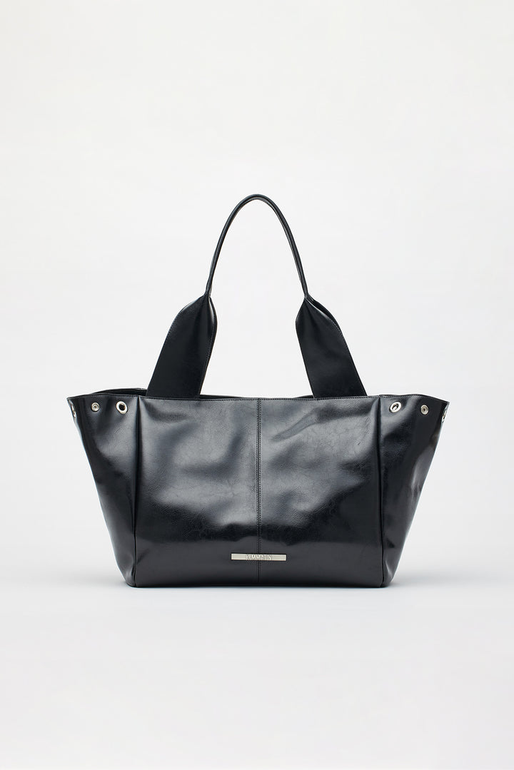 Matinkim Multi Pocket Leather Shopper Bag IN Black