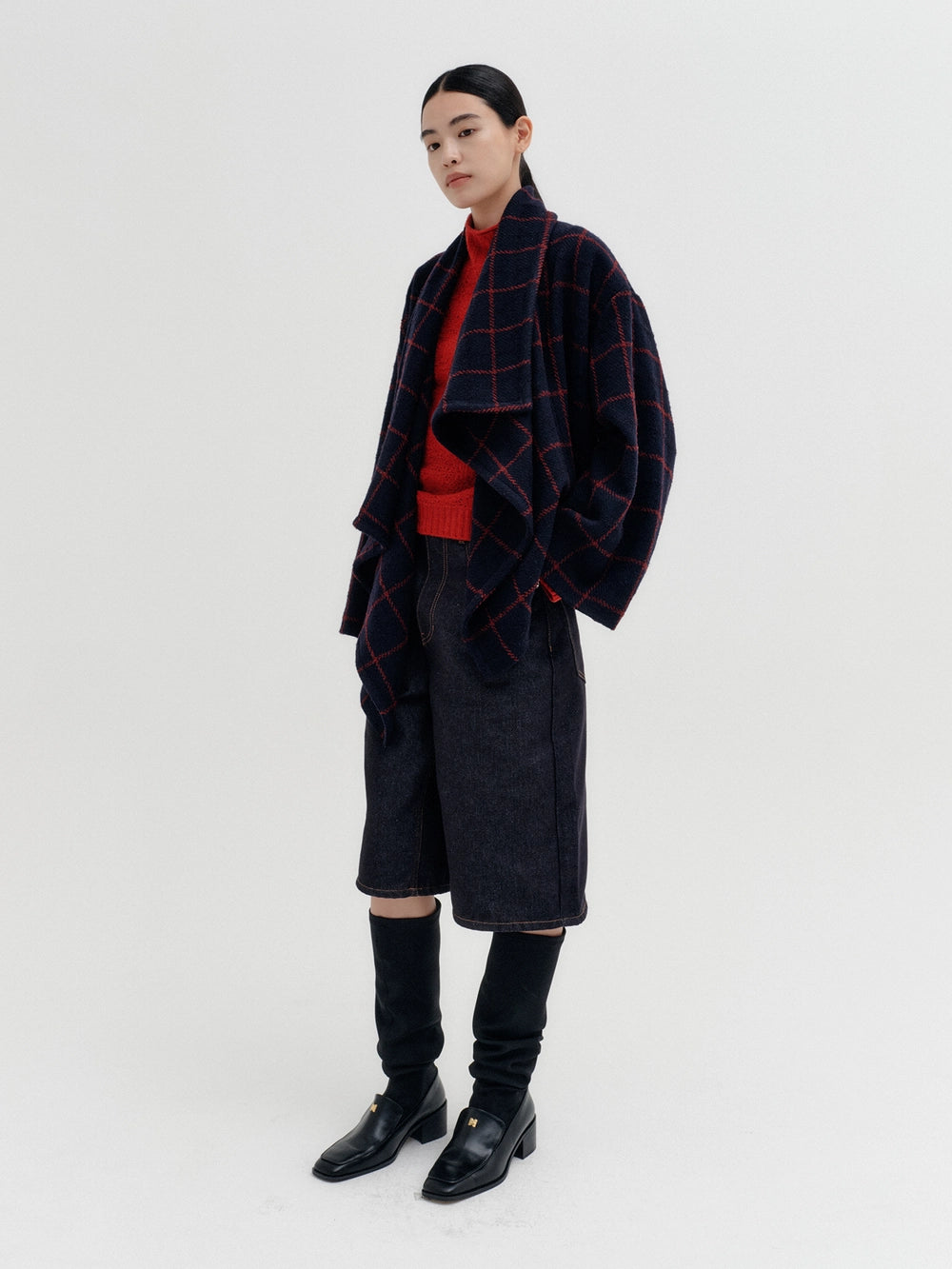 EENK Drape Shawl Collar Jacket - Navy