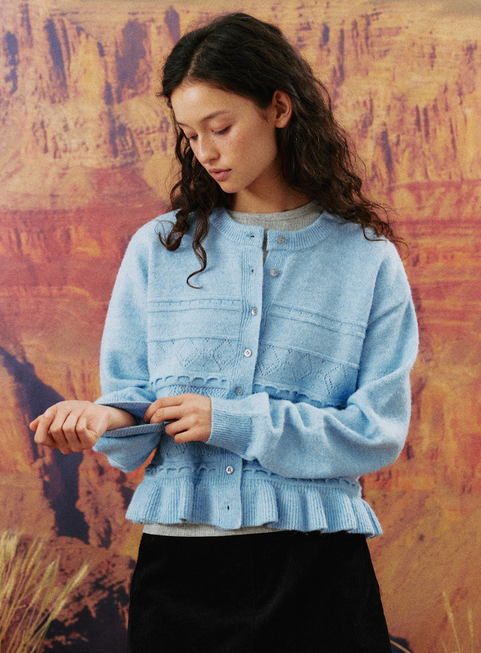 Mango Maniplease Suki Frill Cardigan Light Blue
