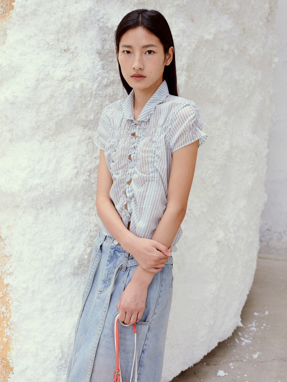 [Low Classic] Wrinkle Half Sleeve Shirt_Stripe