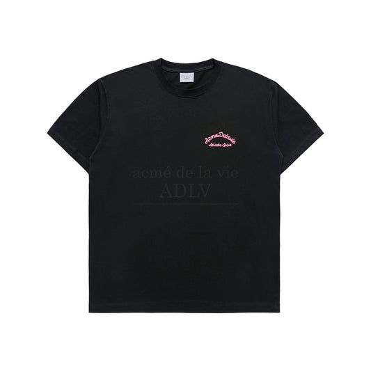 SCRIPT EMBOSSING CHAIN NEEDLEWORK SHORT SLEEVE T-SHIRT BLACK