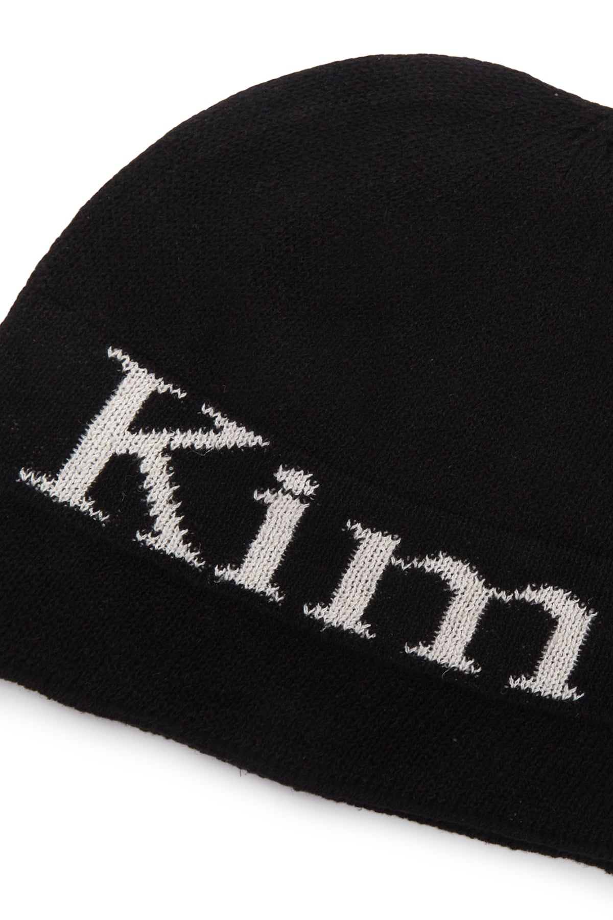 [matinkim] LOGO LINEN SHORT BEANIE IN BLACK