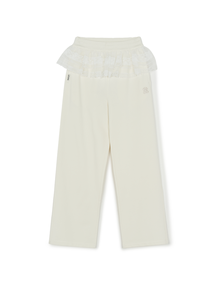 Mlb Women's Basic Lace Ruffle Semi Wide Pants