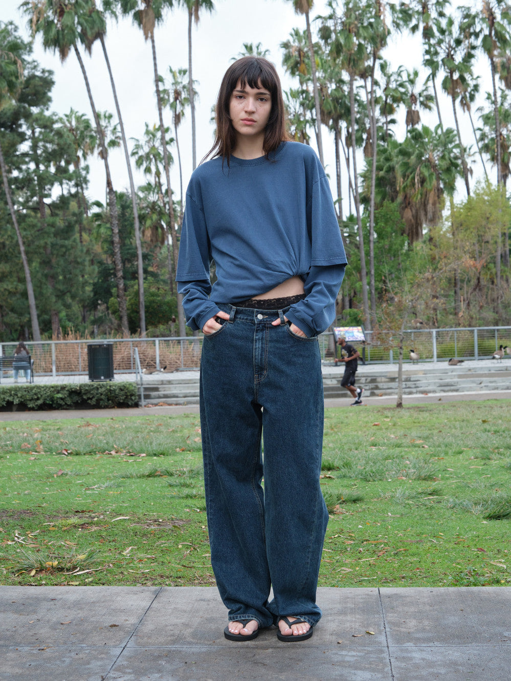 [Low Classic] Oversized Lc Layered Tee_Dusty Blue
