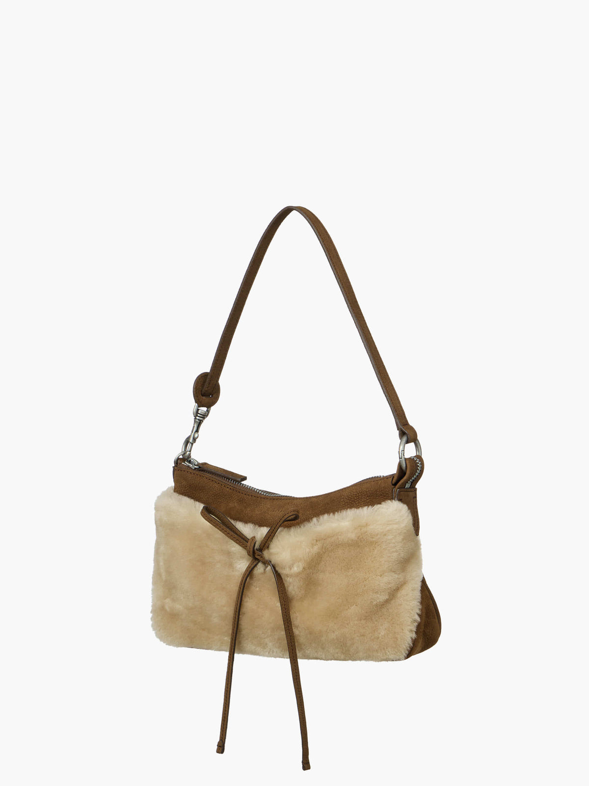 Margesherwood Ribbon Pochette beige shearling+chestnut nubuck