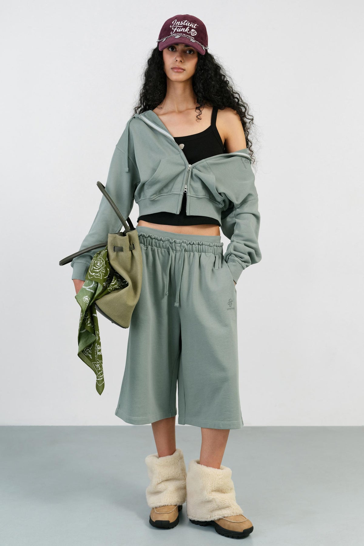 Instantfunk Washed Double Waist Burmuda Pants - Mint