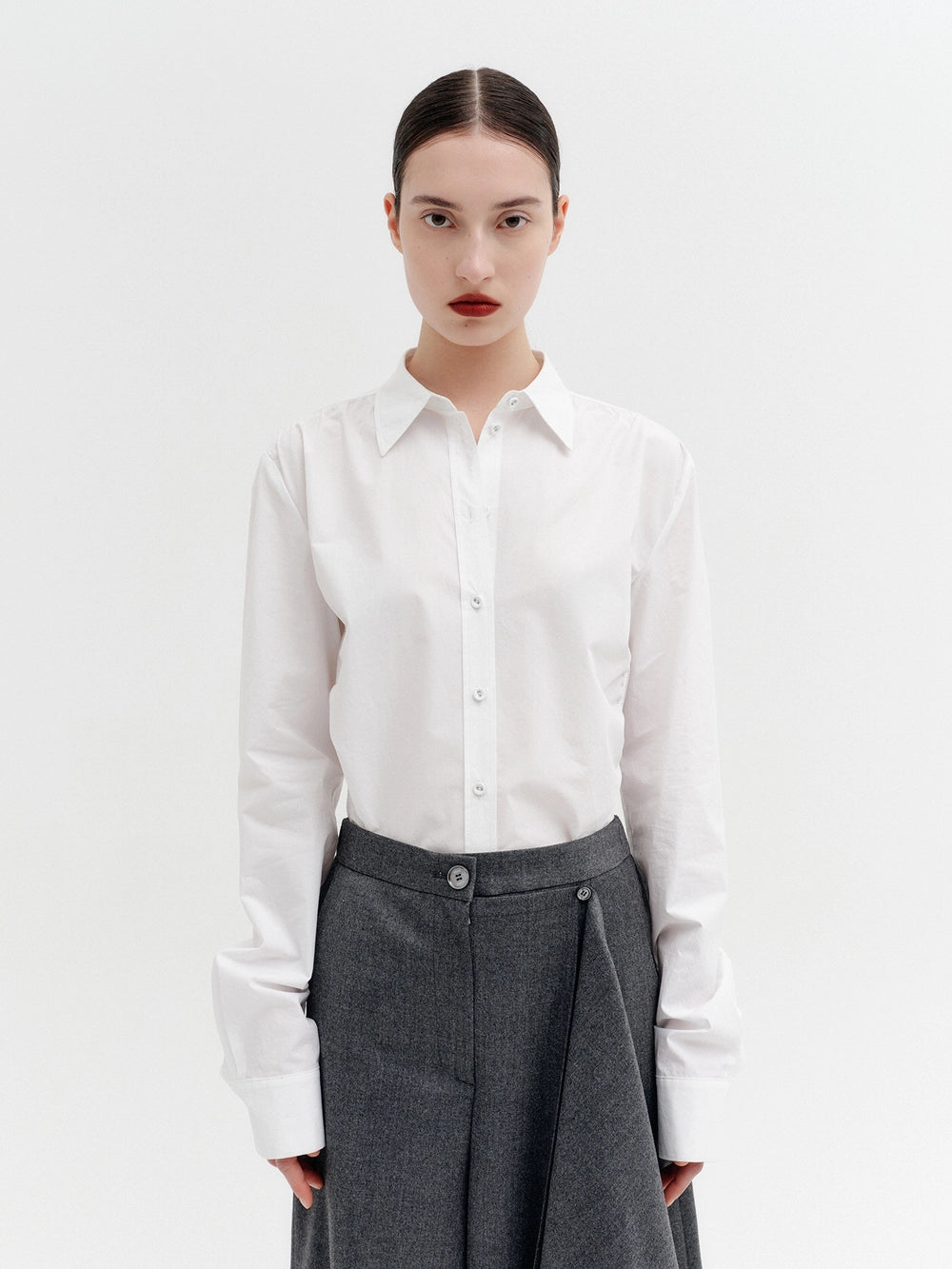 EENK Curved Shirring Shirt - White