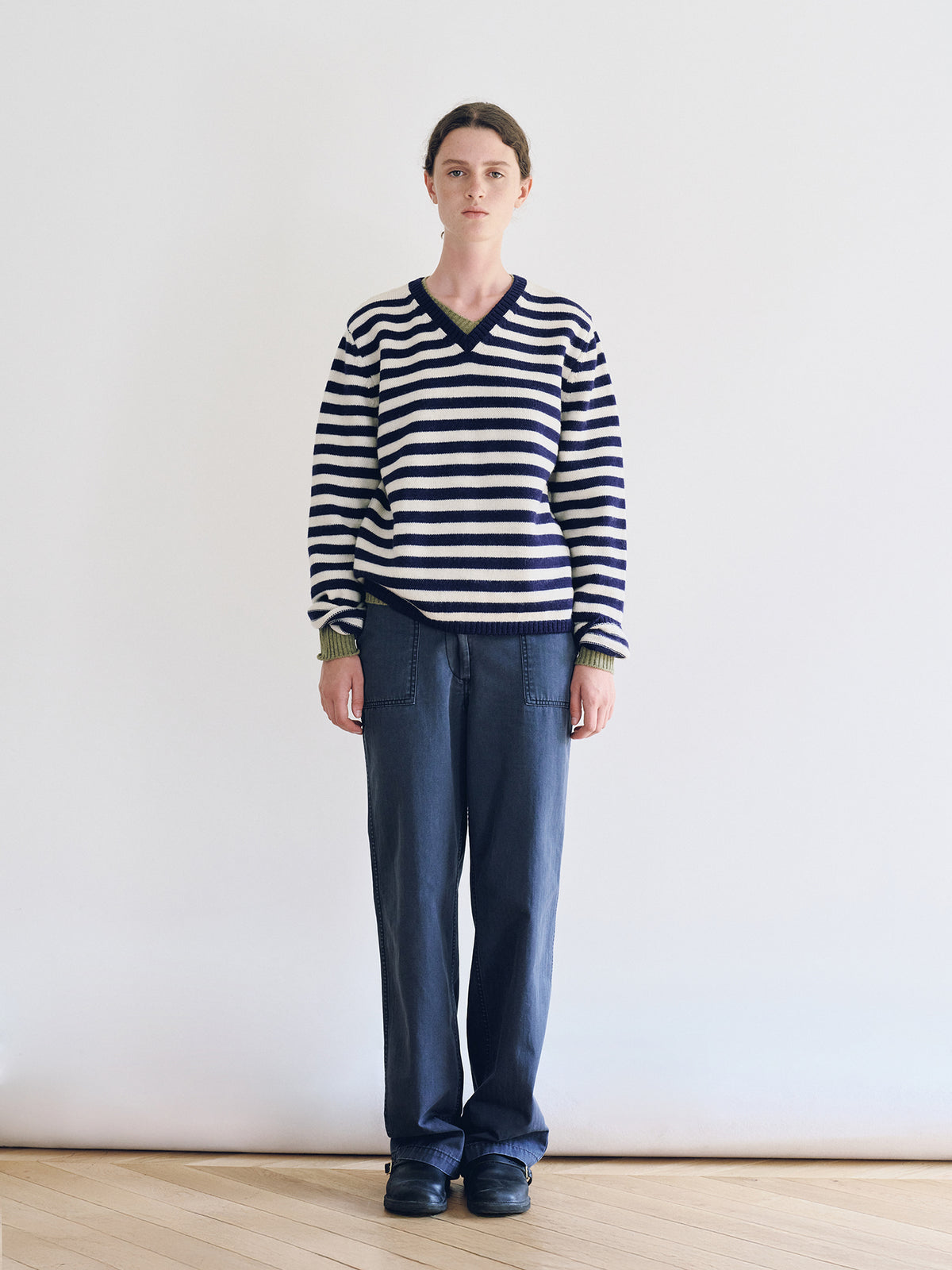 Nothing Written Molly V-Neck Pullover (Ivory Stripe)