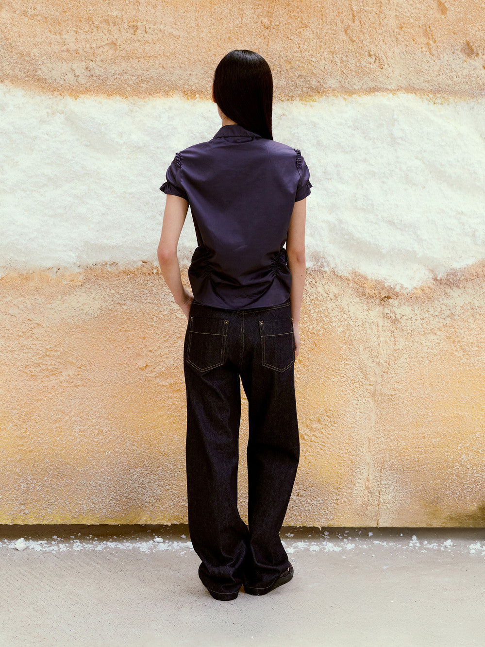[Low Classic] Wrinkle Half Sleeve Shirt_Navy