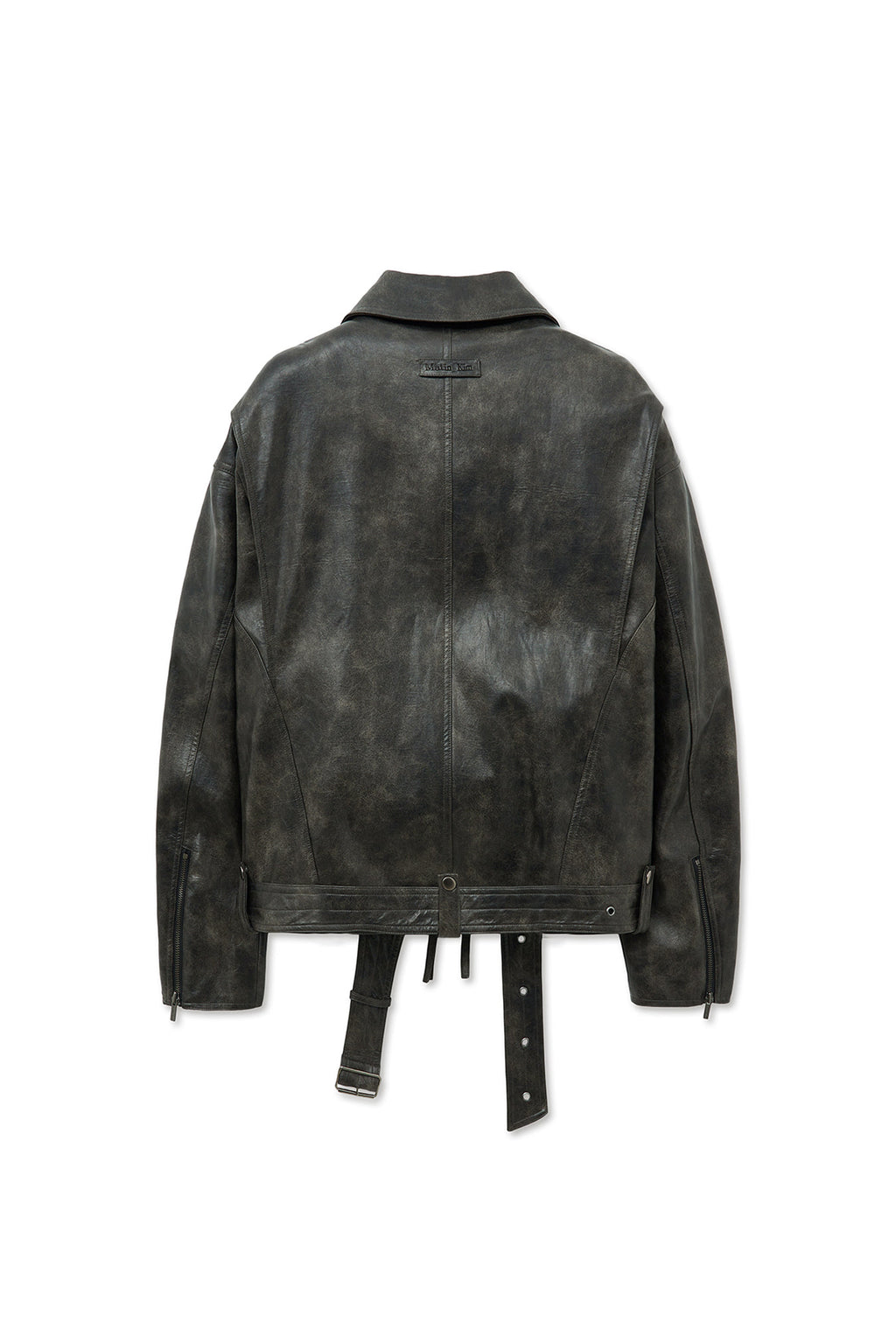 [matinkim] FAUX LEATHER BELTED RIDER JUMPER IN CHARCOAL