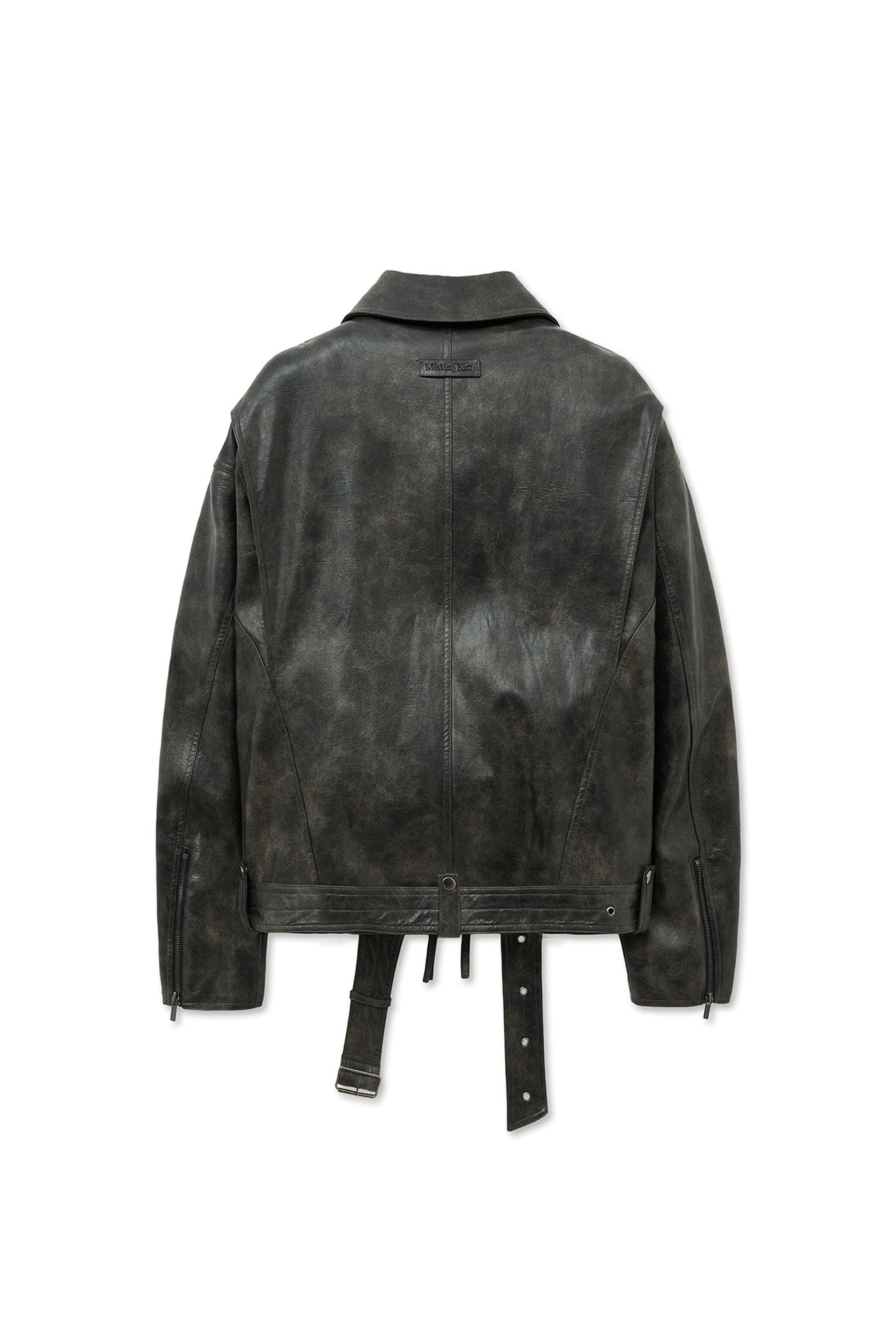 [matinkim] FAUX LEATHER BELTED RIDER JUMPER IN CHARCOAL