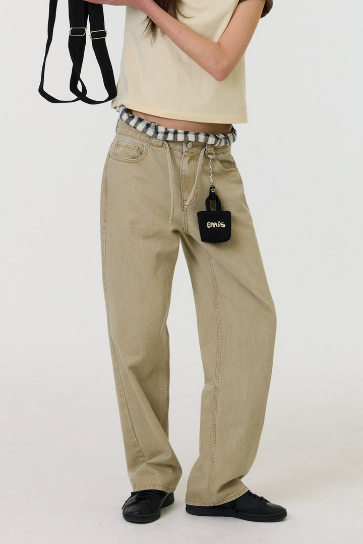 EMIS Drawstring Cotton Jeans-Beige