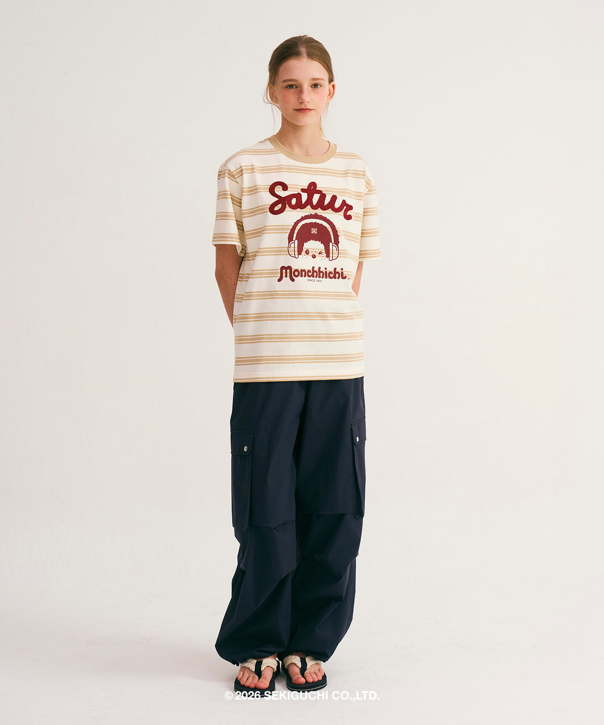Satur X Monchhichi Stripe T-Shirt - Cream