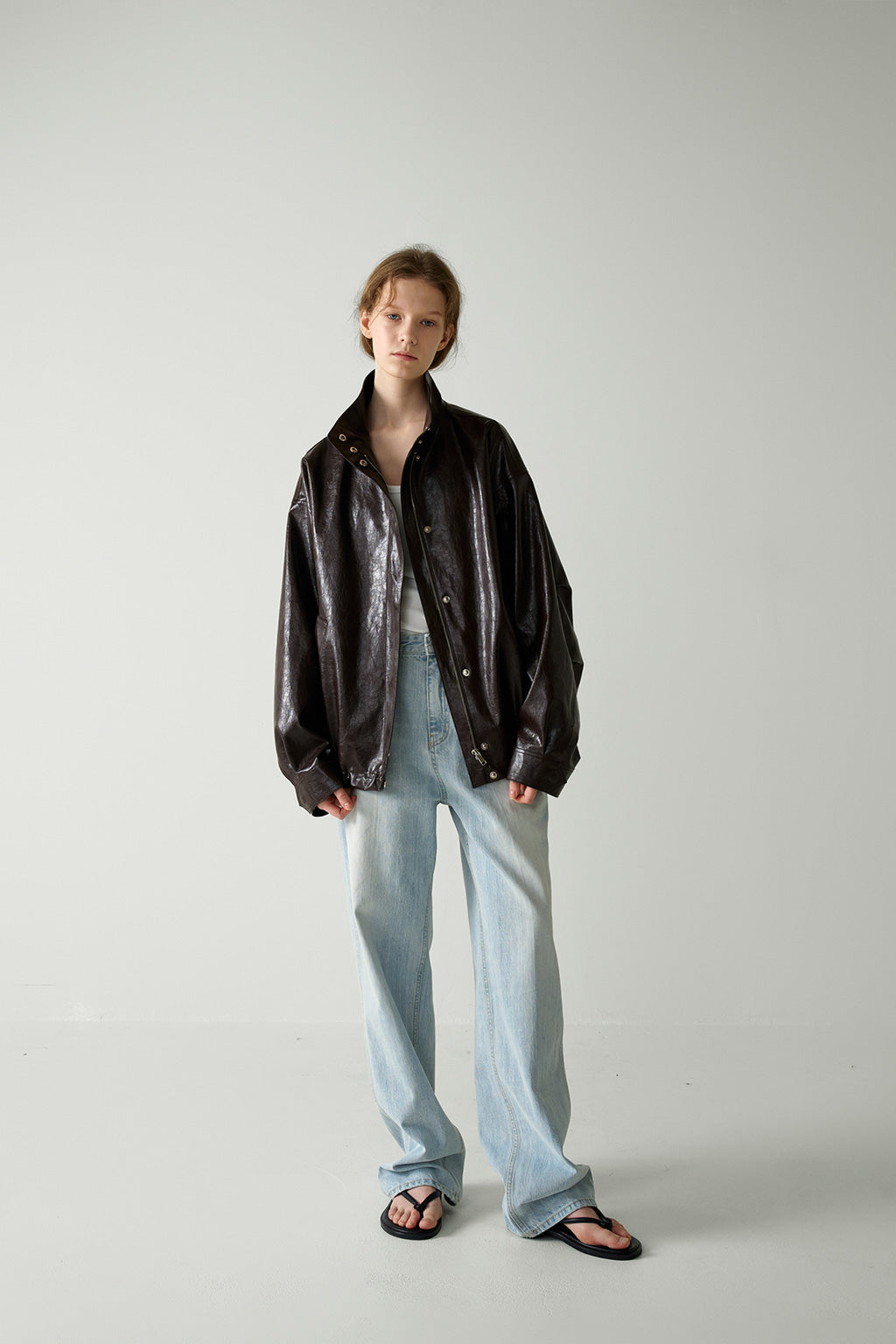 Facade Pattern Oversized Leather Jumper brown