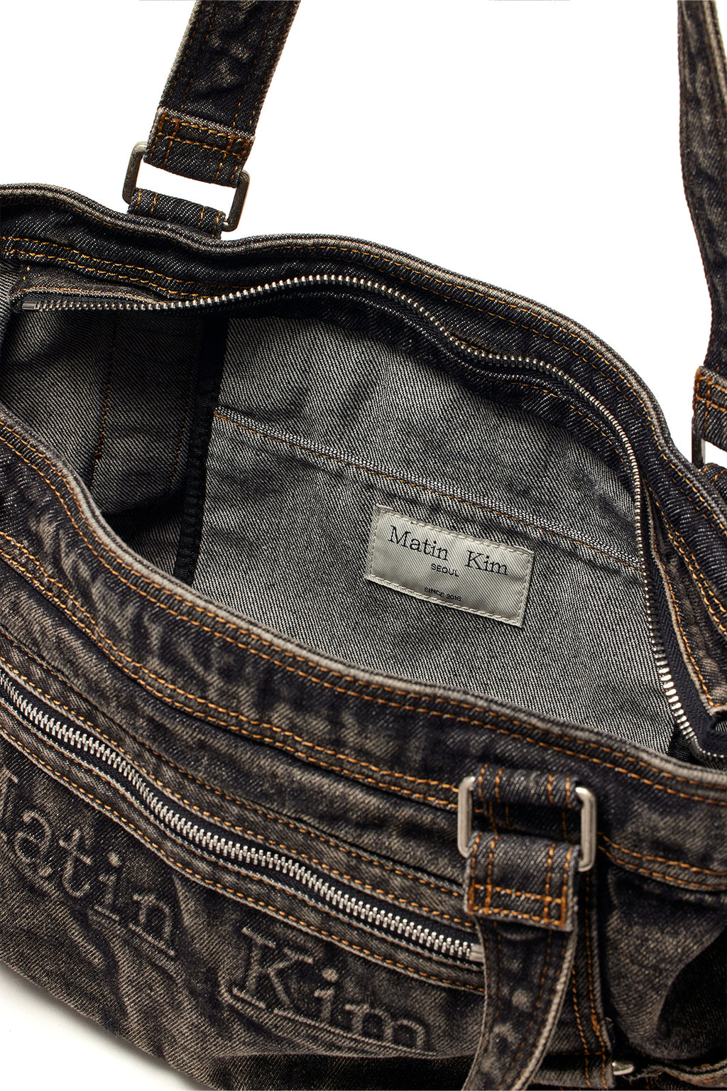 [matinkim] MATIN WASHED DENIM SQUARE BAG IN BLACK