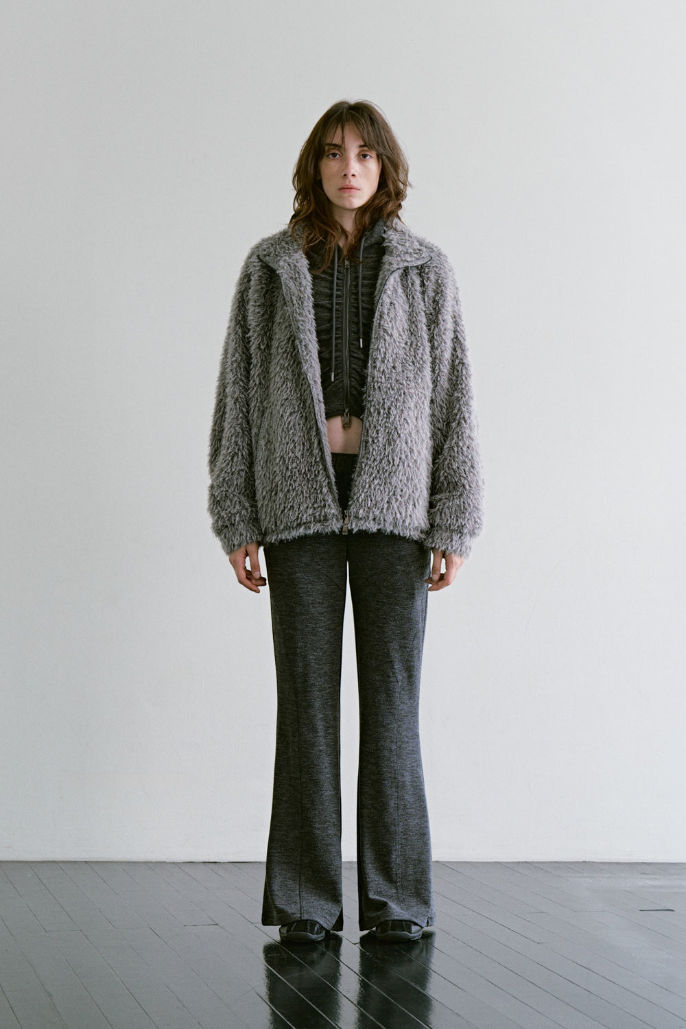 Treemingbird Shaggy Zip-up Jacket Gray