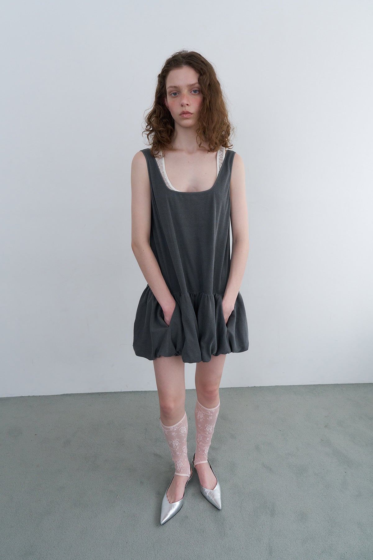 Overdueflair Cotton Balloon Mini Dress Charcoal