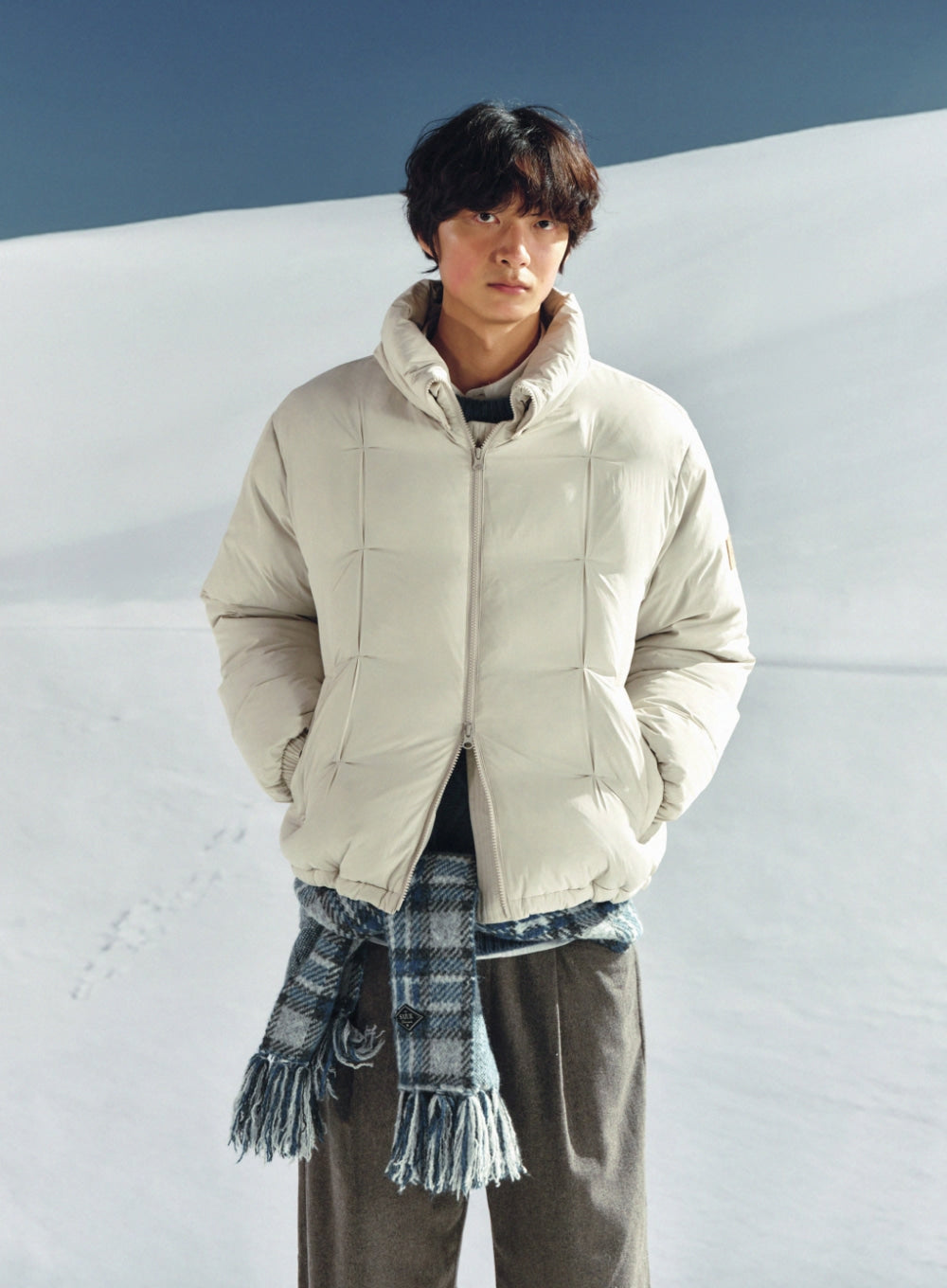 [satur] Check Pattern Muffler - Sky Blue