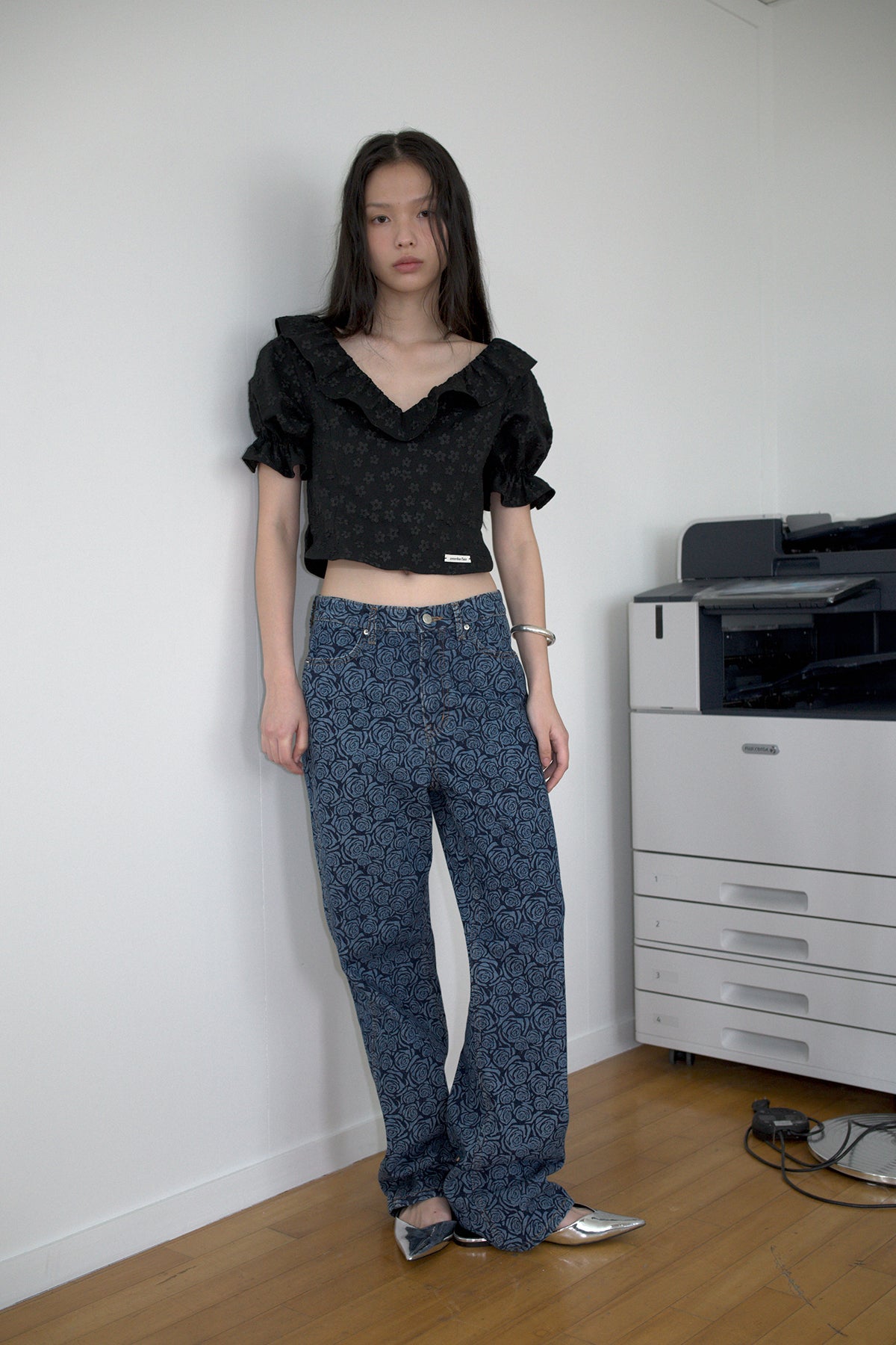 Overdueflair Rose Denim Pants Blue Rose