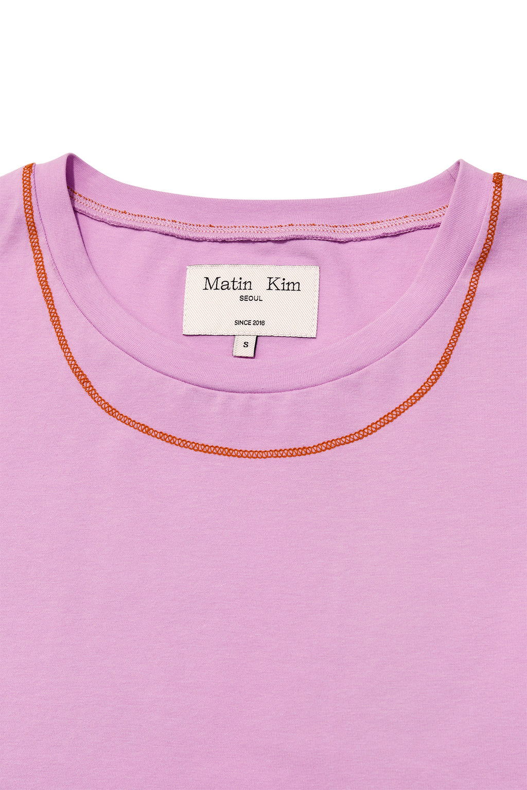 [matinkim] STITCH POINT SMALL LOGO TOP IN PINK
