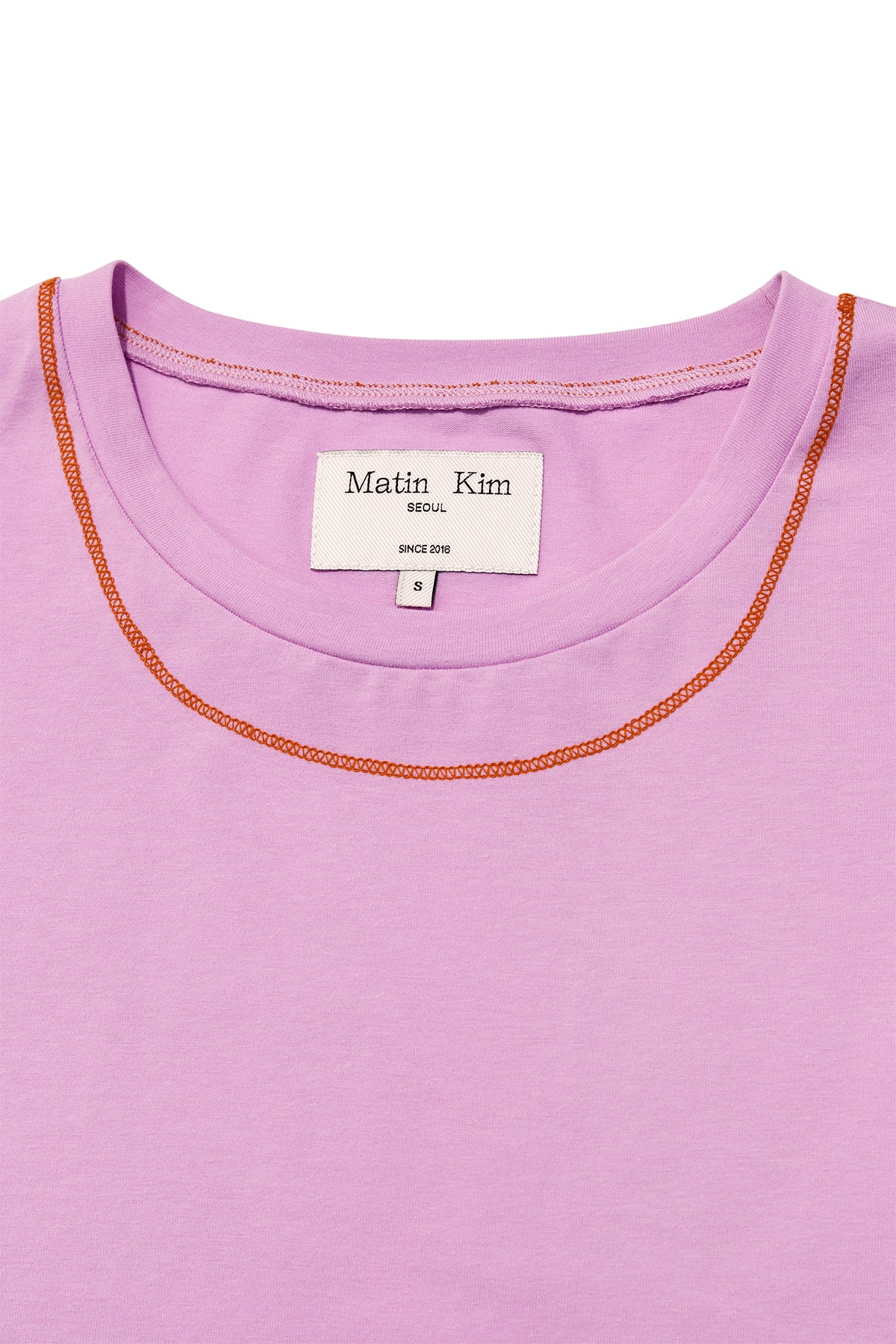 [matinkim] STITCH POINT SMALL LOGO TOP IN PINK
