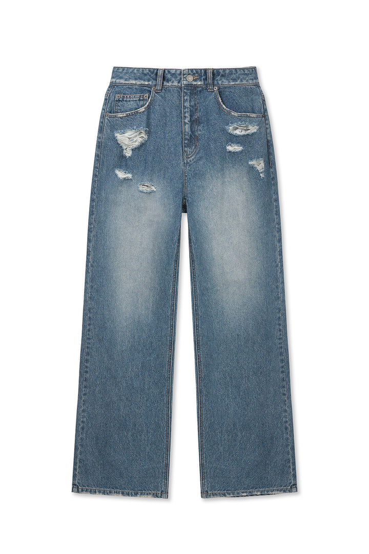 Matinkim Back Pocket Patch Destroyed Denim Pants IN Blue