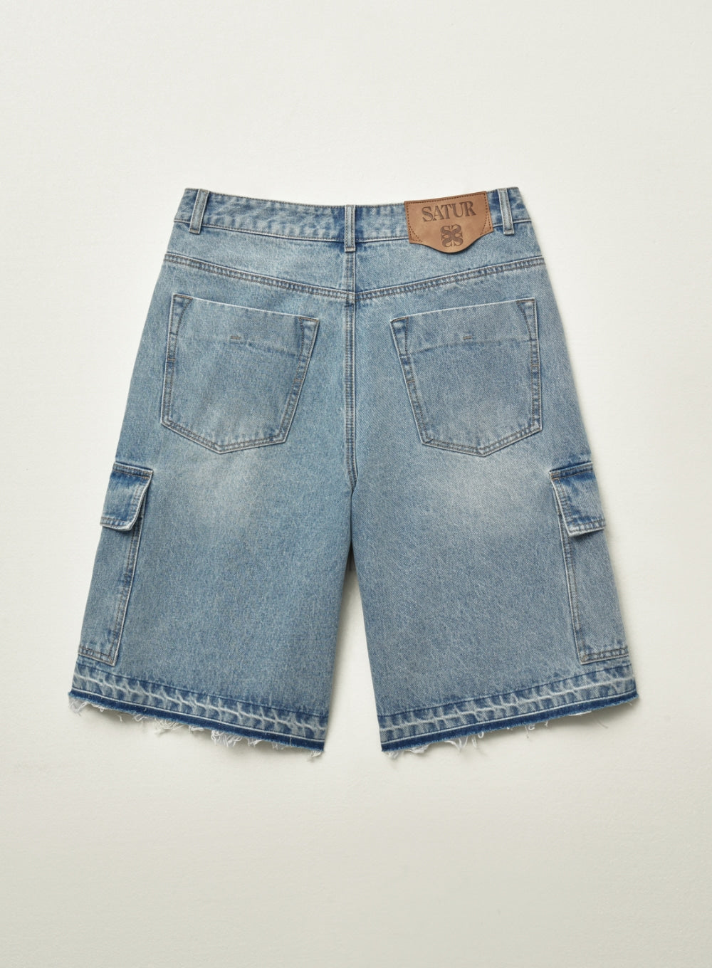 [satur] Cargo Bermuda Denim Shorts - Light Blue