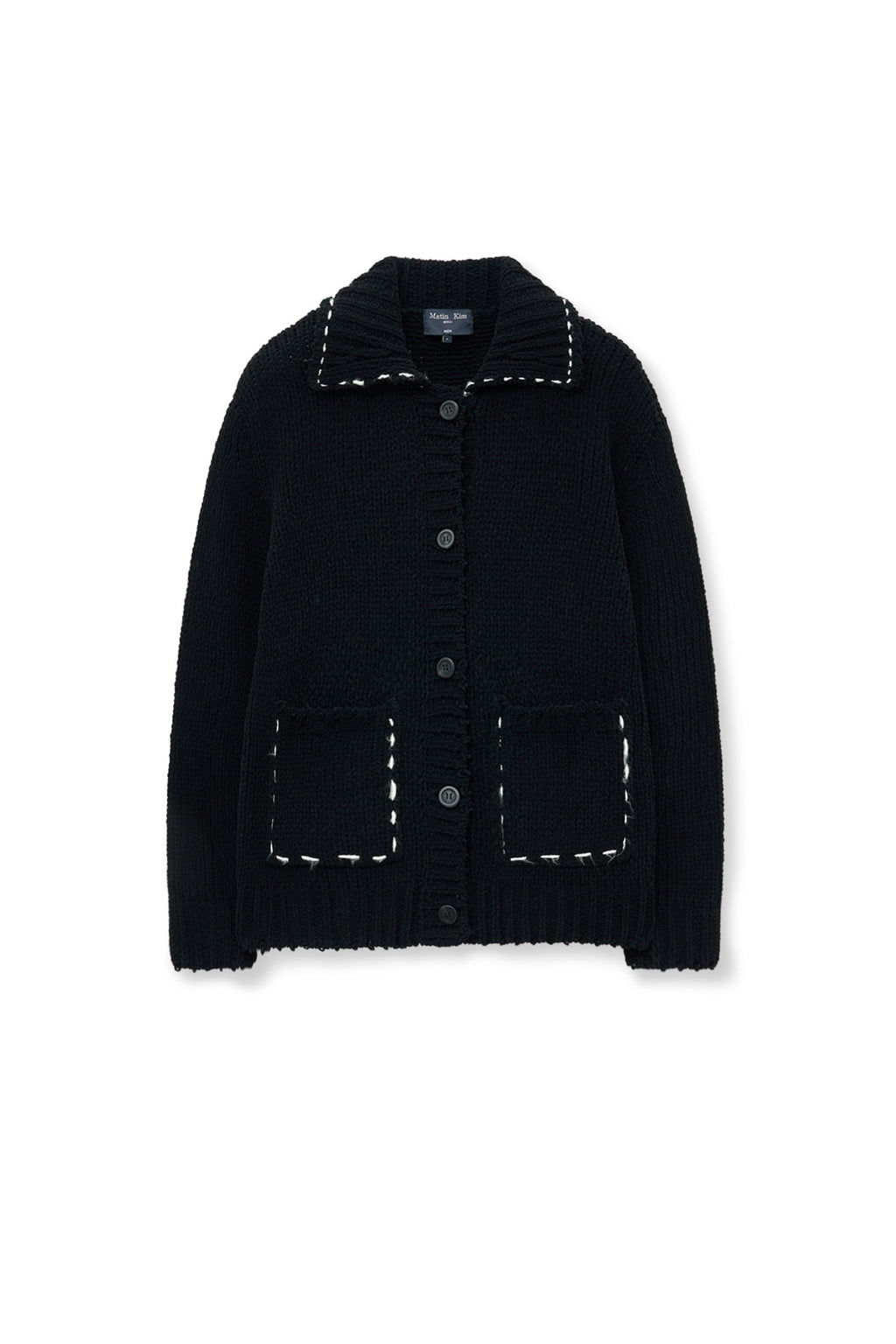 [matinkim] HANDMADE COLLAR KNIT CARDIGAN FOR MEN IN BLACK
